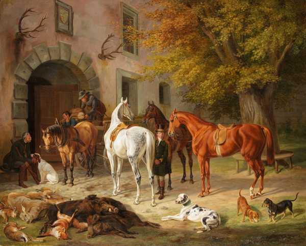 Pferde vor einem Jagdschloss (Horses at a Hunting Lodge), 1845